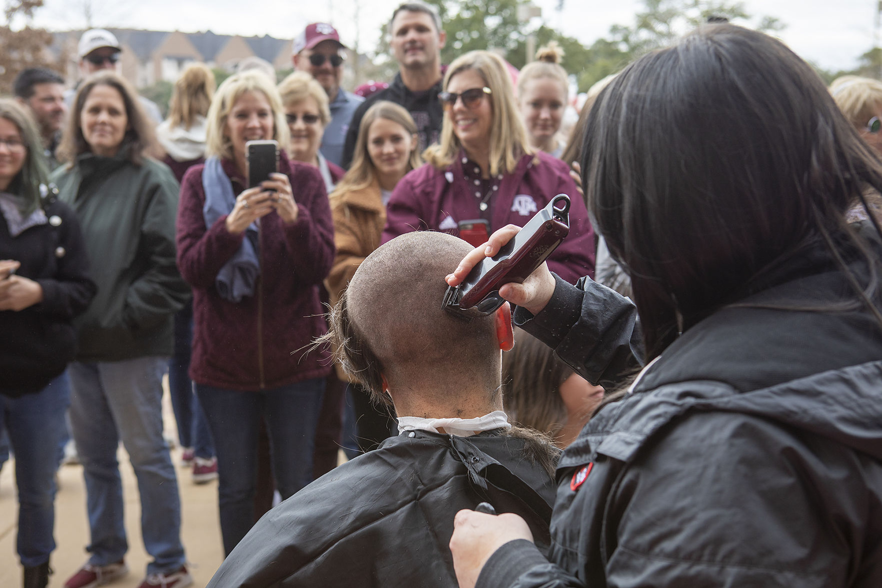 A&M baseball head shaving for cancer